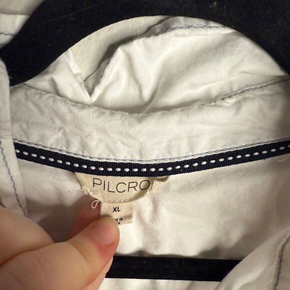 Pilcro Women's XL White Cotton Boxy Contrast Stitch Crop Top Shirt with Pockets - Picture 4 of 5